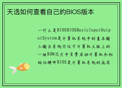 天选如何查看自己的BIOS版本